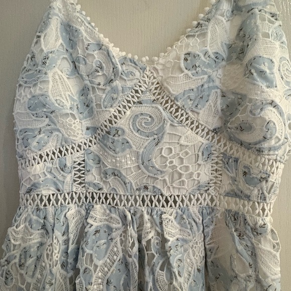 Just Me Lace Ruffle Dress in Light Blue Floral size Large - Picture 4 of 10